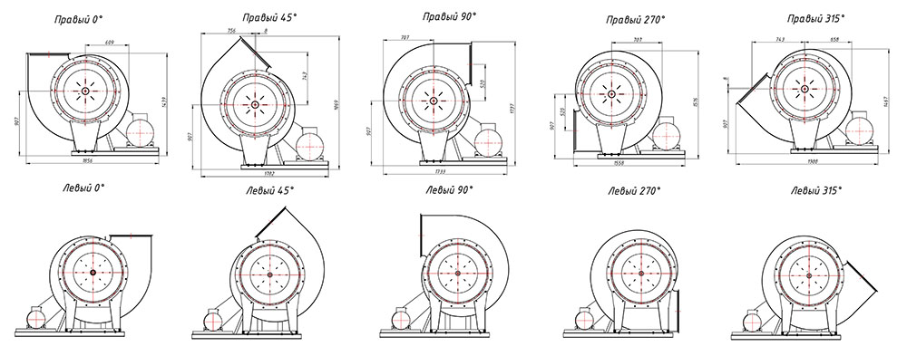 Габаритные и присоединительные размеры радиального вентилятора ВЦ 14-46 №8
